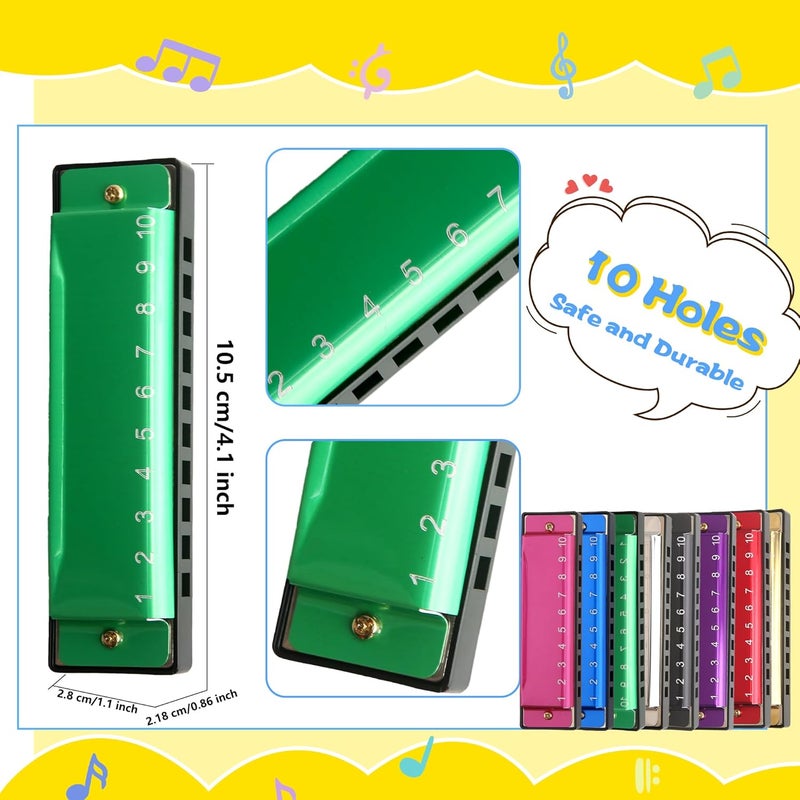 Restroma 8 Pcs Metal Harmonica 10 Hole 10 Tones Titanium Color Harmonica Toys for Kids Beginners Early Education Musical Instruments Birthday Gift - Image 2